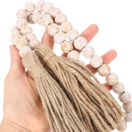 IMIKEYA Wooden Beads Garland: Farmhouse Wood Bead Garland for Tiered Tray Farmhouse Beads Hanging Wood Bead Garland with Tassels Prayer Rustic Beads for Coffee Table Decor
