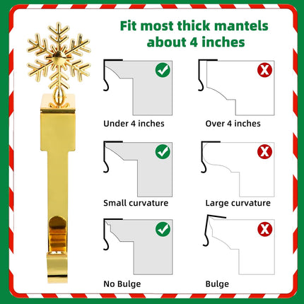 Christmas Stocking Holders - Set of 6 Snowflake, Reindeer, Tree, Snowman, Bell & Wreath for Mantel Decoration Silver Gold