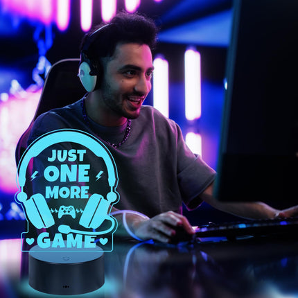 Gamer s for Teenage Boy Boyfriend Birthday , Cool Christmas for Men Dad Son Gamer Lover , LED Light Up Gaming Lamp Acrylic Gaming Night Light 7 Colors - Just One More Game