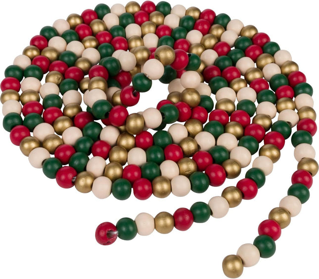 One Holiday Way 9-Foot Rustic Bright Red, Green, White and Gold Wood Bead Garland Christmas Tree Decoration - Decorative Vintage Style Wooden Beads for Everyday Chic Country Farmhouse Xmas Home Decor