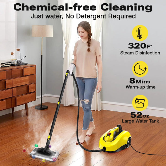 Uniqus Steam Cleaner, Heavy Duty Canister Steamer With 28 Accessories, Steam Mop With 5M Extralong Power Cord For Home Floor Cleaning, Grout, Wallpaper Removal, Upholstery, Car Detailing