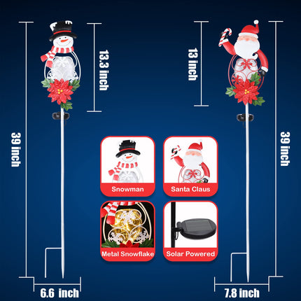 Solar Christmas Garden Stake Lights Snowman&Santa Claus Solar Christmas Decorations with LED Lights Outdoor Pathway Lights Christmas Landscape Lights for Garden(2 PCS)
