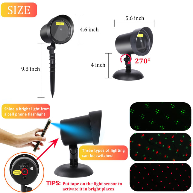Outdoor Motion Laser Lights Projector Christmas Seasonal Lighting Waterproof, As Seen on TV Lazer Beam Show Spread Green & Red Stars Moving Pattern, for Wedding Birthday Valentines Party