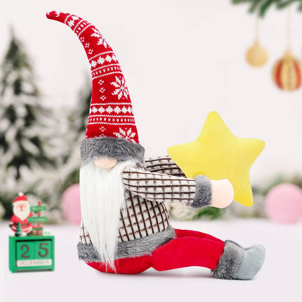FIREOR Gnome Christmas Tree Topper Decorations , Handmade Large Plush Dwarf Ornaments with Star Red Plaid Hat Xmas Home Holiday Party Decor Scandinavian Swedish, Curtain Tie Wine Bottle Decoration