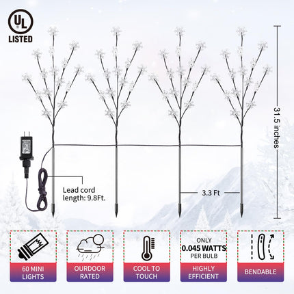 Brightown Snowflake Pathway Lights, 4 Packs Christmas Yard Lights, Small Christmas Tree with Lights, Christmas Lights Outdoor Yard Decorations, Blue and White