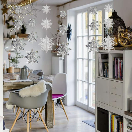 Crafare Christmas 3D Hanging Snowflakes Ornaments 3 Size 18PCS White Silver Snowflakes Hanging Garland for Winter Wonderland Holiday Year Party Home Decoration