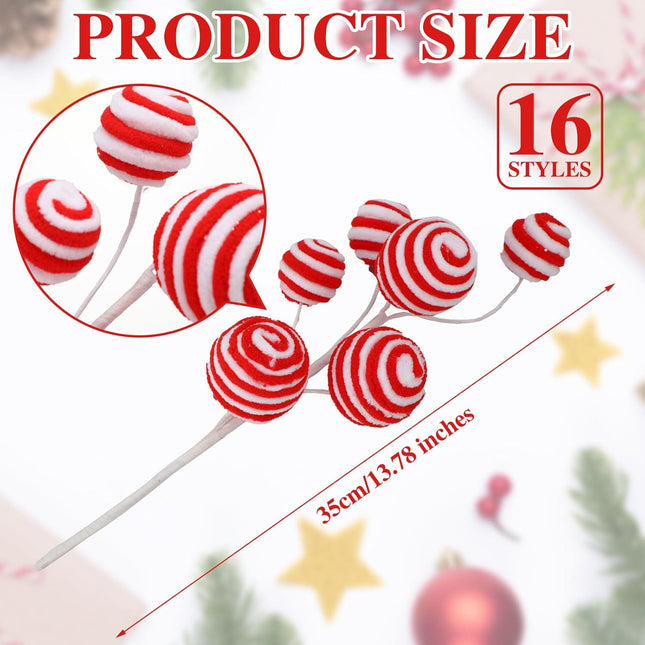 Wettarn 16 Pcs Christmas Candy and Lollipop Pick 13.78 Inch Red White Green Curly Lollipop Picks for Christmas Tree Striped Glitter Candy Tree Topper for Christmas Tree Filler Picks Ornaments Decor