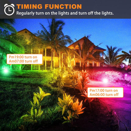 MELPO LED Flood Light Outdoor 30W, 300W Equivalent 3000LM Smart RGB Landscape Lighting with APP Control, DIY Scenes - Timing - Warm White 2700K - Color Changing Uplight, IP66, US Plug (4 Pack)