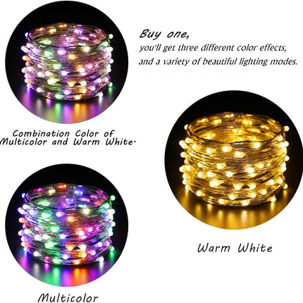 ER CHEN 2 Pack Dimmable USB String Lights, 33ft 100 LED Warm White & Multi-Color Changing Fairy Lights with Remote&Timer, 8 Modes Silver Coated Copper Wire Lights for Bedroom, Patio, Party
