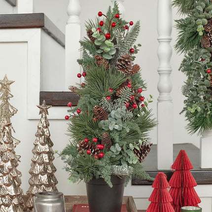 20 Inch Tabletop Christmas Tree, Small Christmas Tree with Pine Needles, Berry and Eucalyptus, Tabletop Small Xmas Tree Perfect Christmas Decoration for Home, Living Room, Table