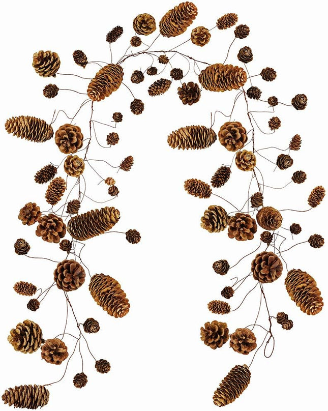Supla 55" Long Rustic Assorted 78 Pcs Pine Cones Holiday Twig Garland Dried Natural Hanging Pinecones String Various Pine Cones Vine for Christmas Winter Festival Table Runner Indoor Outdoor Décor