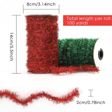 Tinsel Garland,2 Roll Tinsel Garland Thin Glitter Tinsel Metallic Holiday Tinsel Garland Twist Tinsel Garland,Twist Tinsel Garland Decoration (Red,Green)