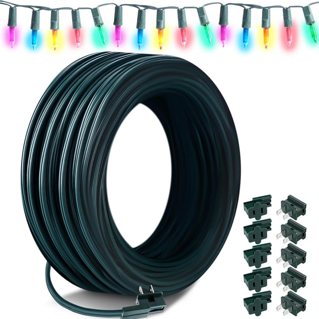 Kanayu 250 ft SPT-1 Christmas Green Wire 18/2 Low Voltage Landscape Wire Electrical 18AWG Blank Wire for Christmas Lights with 10 Vampire Zip Plugs Primer Cord for Landscape Lighting Lamp Decor