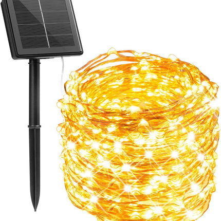 Minetom Solar String Lights for Outside, 33Ft 100 LED Outdoor Solar Fairy Lights, 8 Modes Balcony Lights for Tree Patio Christmas Party Wedding Decor (Warm White)