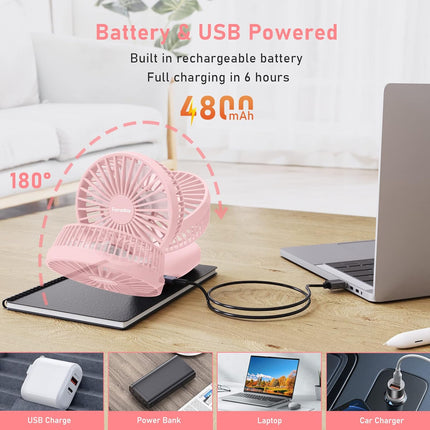 Personal Hand Held Fan 4800Mah Travel Cooling Fan Powerful Small Portable Fans Rechargeable Battery Operated Desktop Table Fan