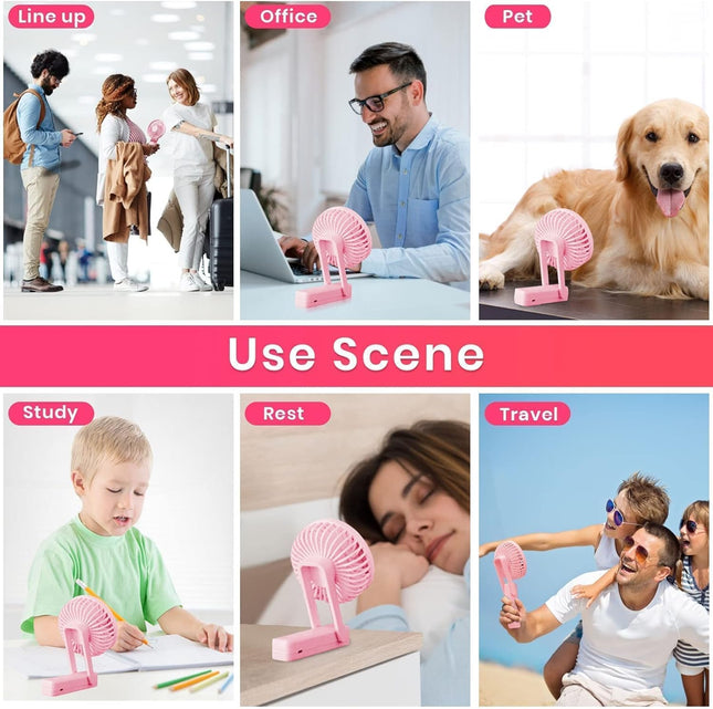 Battery Operated Portable Fan, Mini Rechargeable Handheld Fan,Small Foldable Fan,Quiet But Powerful Desk Fan Up To 10 Hrs Operat