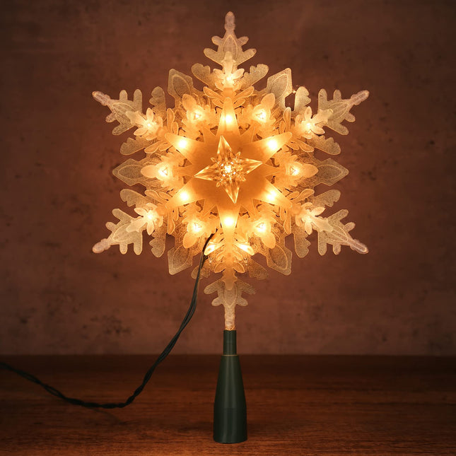 Christmas Snowflake Tree Topper Lights, 9.25in 120V UL Christmas Star Treetop with 20Count Clear Lights, Christmas Lighted Topper for Indoor Xmas Tree Home Party Decor, Warm White