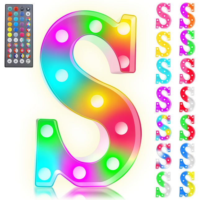 Pooqla Light Up Letters with Remote, d 34 Colors Marquee Letter Lights, Color Changing LED Letters Battery Operated for Wedding Birthday Party Christmas Home Decor, Letter S