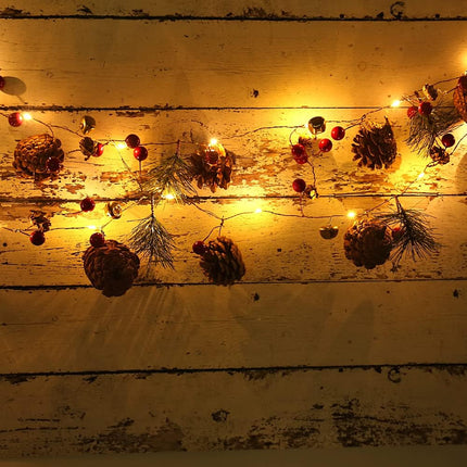 Christmas Garland with Lights,Red Berry Pine Cone Garland,6.56FT 20 LED Battery Operated Christma Garland String Lights,Xmas Decor for Home Table Fireplace Mantel Christmas Decorations