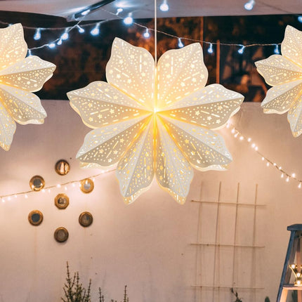 3 Pieces Christmas Paper Lantern with Star Paper Lantern Paper Lamp Frozen Party Hanging Decoration for Weddings Christmas Trees Birthday Holiday Party Celebration (White)