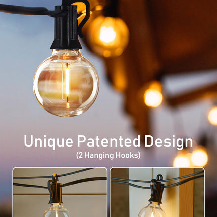 Minetom Solar Outdoor Lights - 38 Ft Solar String Lights with 15 G40 Shatterproof LED Bulbs, Commercial Waterproof Solar Powered Patio Hanging Lights for Outside Backyard Garden Decor