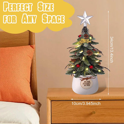 Tabletop Christmas Tree, Small Artificial Christmas Mini Tree Christmas Decorations Indoor with Holiday Ornaments Red Berry Pine Cone Greenery for Home Office Table Xmas Christmas Decor (White)