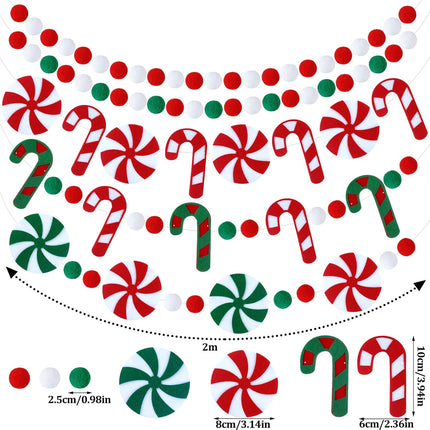 Preboun 5 Pack Christmas Felt Ball Garland Candy Cane Garland Christmas Pom Pom Garland for Christmas Tree Decoration Colourful Felt Ball Candy Hanging Garland Banner for Xmas Holiday WaHome Decor