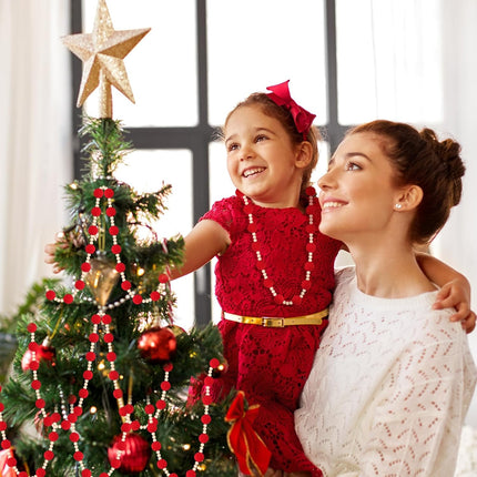 Barydat 144" Christmas Red Wool Felt Ball Garland with Wood Bead Pom Pom Garland, Felt Garland Pompom Garland Decor Christmas Garlands Christmas Tree Decoration for Wall Ceiling Door Home