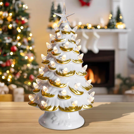 Ceramic Christmas Tree, Christmas Tree with LED Lights, Christmas Tree Light Up Tabletop Decor for Xmas Decoration Indoor Home Party Supplies,13 Inch