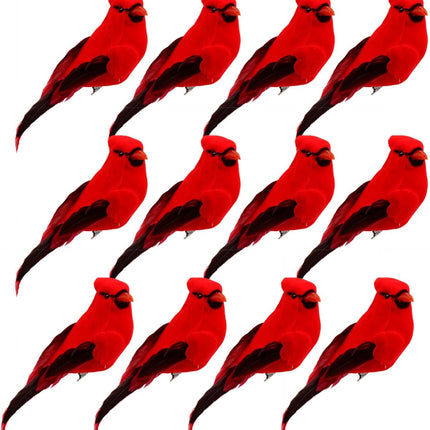 12 PCS Cardinals Clip On Christmas Tree Ornaments, Realistic Artificial Red Cardinals Birds Ornaments for Christmas Tree Wreath Centerpiece Decorations Crafts, 5" Long