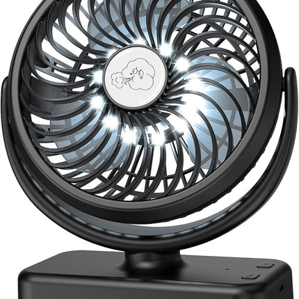 Portable Camping Fan, Small Tent Fan With Hanging Hook, 40 Working Hours Rechargeable Usb Battery Fan With Led Lights For Desk