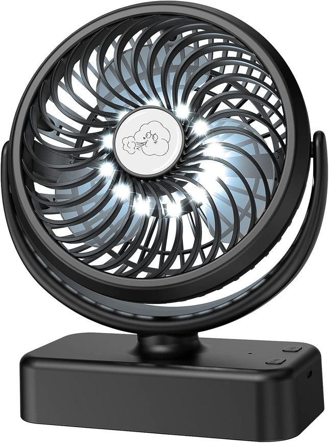 Portable Camping Fan, Small Tent Fan With Hanging Hook, 40 Working Hours Rechargeable Usb Battery Fan With Led Lights For Desk