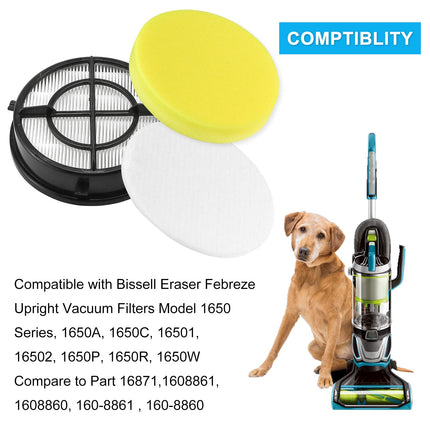 1650 16871 Febreze Vacuum Filter Compatible With Bissell Pet Hair Eraser Upright Vacuum Model 1650 Series, 1650A, 1650W, 16501, 16502, 1650C, 1650P, 1650R, Part 16871, 1608861, 1608860