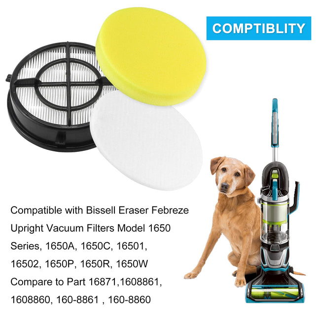 1650 16871 Febreze Vacuum Filter Compatible With Bissell Pet Hair Eraser Upright Vacuum Model 1650 Series, 1650A, 1650W, 16501, 16502, 1650C, 1650P, 1650R, Part 16871, 1608861, 1608860