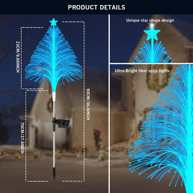 Solar Christmas Trees Lights Outdoor Decoration,2 Pack Solar Xmas Trees Flower Light with Multi-Color Change,Water-Proof Solar Garden Lights for Pathway Lawn Patio Christmas,Festival Decorative