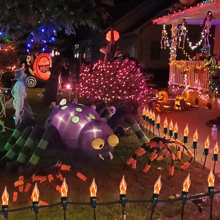 27.8Ft Halloween Flame Lights Flickering Flame String Lights with 25 Pack Clear Glass Flame Light Bulbs, Flame Lights for Christmas Halloween Decorations Indoor Outdoor Home Party (2 Spare E12 Bulbs)