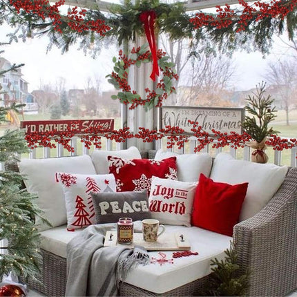 Greentime Christmas Red Berry Garland, Artificial Burgundy Red Pip Berry Artificial Berry Garland for Indoor Outdoor Hone Decoration for Winter Christmas Holiday Year Decor