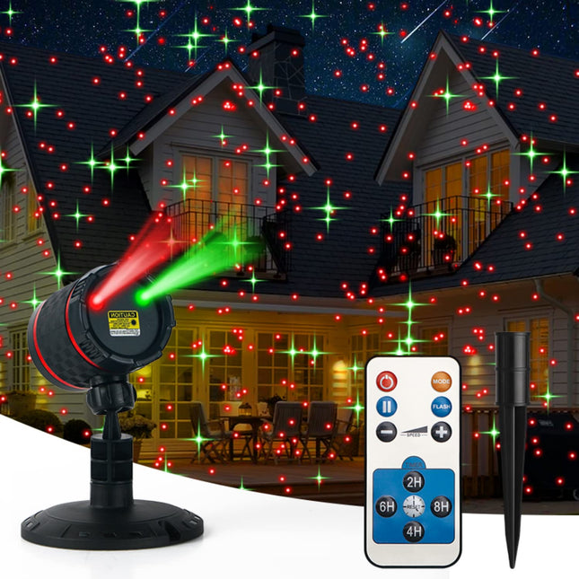 Christmas Laser Projector - Red and Green Starry Outdoor Garden Light with Remote Control for Xmas Holiday Decoration Year Party Show (Twinkling Star-Red+Green)