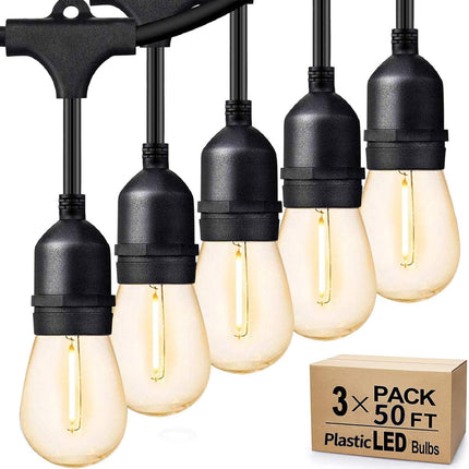 Svater Outdoor String Lights 150FT, E26 Socket, 48pcs S14 Shatterpoof Bulbs, 1 Watt Dimmable 2700K Warm White, IP65 Waterproof Commercial Grade Patio Lights（3 Pack X 50FT）