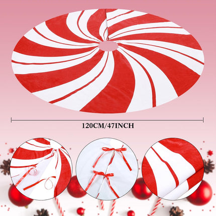 Christmas Tree Decoration Set Include Christmas Tree Topper Bow, Decorative Strips Ribbon, Christmas Tree Skirt with Annual Ring for Farmhouse, Wreath Crafts Decorations (Candy Style,47 Inch)