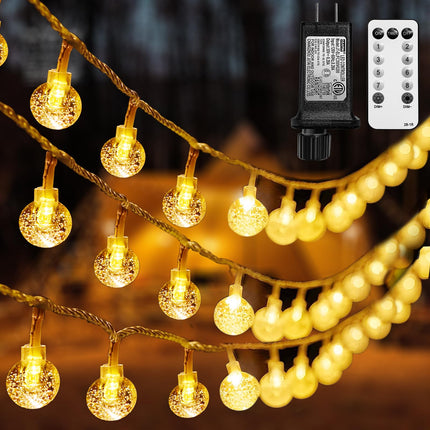 Globe String Lights 49.2 Feet 100 LED, Plug in Crystal Fairy String Lights with Remote Timer, 8 Modes Indoor Outdoor Hanging Globe Lights for Wedding Bedroom Classroom Patio Garden
