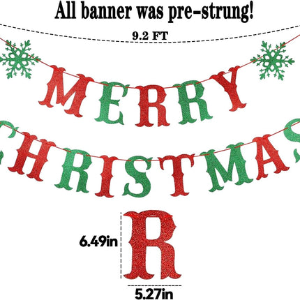 Pre-Strung Merry Christmas Banner, Red and Green Christmas Sign Garland Christmas Party Banner Merry Xmas Banner for Christmas Party Decorations, Xmas Holiday Mantle Fireplace Home Decor