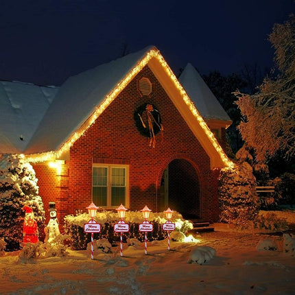 Christmas Pathway Lights Outdoor - 4 Pack Flickering Flame Solar Candy Stake Lights Waterproof Solar Landscape Lights for Christmas Garden, Patio, Yard Driveway Decoration(White)