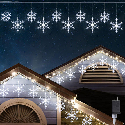 Christmas Snowflake Lights with 10 Drops, 9ft 150 LED Twinkling Cool White Icicle Christmas Lights, Waterproof Connectable Hanging Lights for Indoor Outdoor Eaves Window Curtain Porch Xmas Décoration