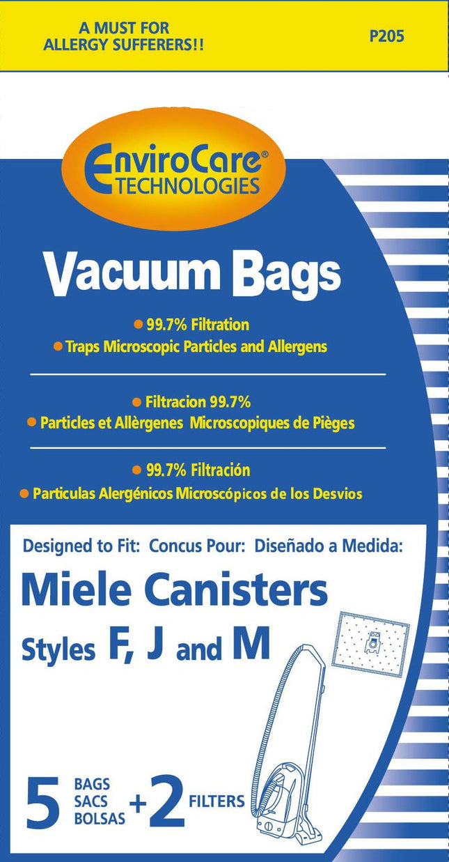 Envirocare Allergen Vacuum Cleaner Dust Bags Made To Fit Miele Canisters Style F J M 5 Pack With 2 Filters