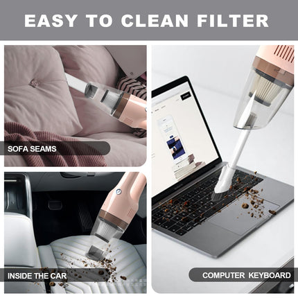 Portable Handheld Vacuum Cleaner Cordless, Cleaner For Dirt Home Pet Hair, Car Interior Dust, Power Suction Lightweight Stylish Hand Vacuum Pink
