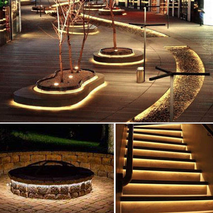 d 19.6FT 180 LED Solar Powered LED Strip Lights, Stairs Step Lights Outdoor Waterproof, 8 Lighting Mode Auto ON/Off Light Strips for Christmas Gazebo Canopy Pool Stairs Porch Coop(Warm White)
