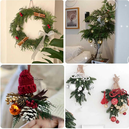Preserved Real Pine Leaves Branches, 17'' Natural Pine Needles Green Plants, 3.5OZ Greenery Pine Twigs Stems, Evergreen Pine Picks for Christmas Garland Wreath Home Wedding Decor Floral Arrangements