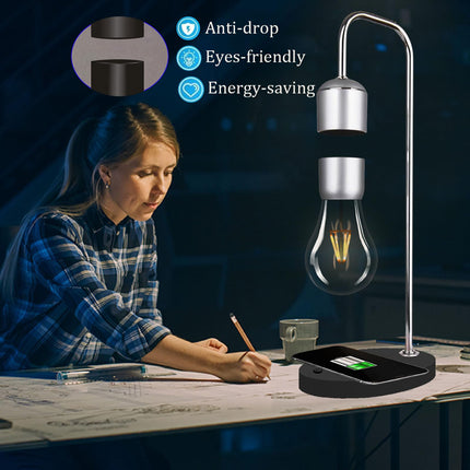 Magnetic Levitating Lamp with Wireless Phone Charger for iPhone Pro Max Floating Light Bulb LED Night Light Table Lamp Levitation Desk Lamp for Christmas Bedroom Office Decoration