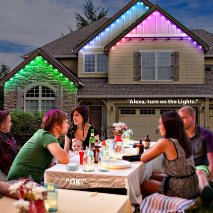 Permanent Outdoor Lights 74ft, Smart RGB+IC 60 LED Eaves Lights with 54 Scene Modes, IP65 Waterproof Outdoor LED Lights for Party, Roof, Garden, Game Day, Work with Alexa, Google Assistant